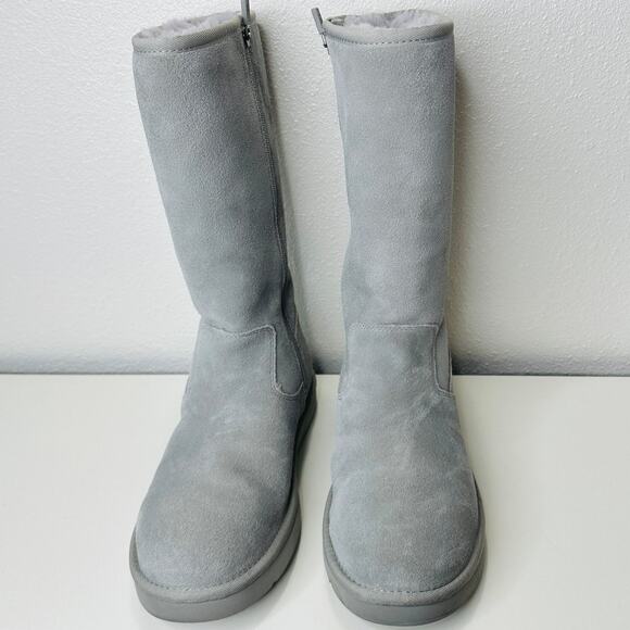 Ugg Blue Gray Alber Flat Heel Shearling Lined Suede Boot Side Zip 8 - Picture 3 of 15